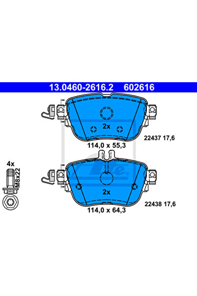Ate Σετ τακάκια φρένων, δισκόφρενο 13.0460-2616.2