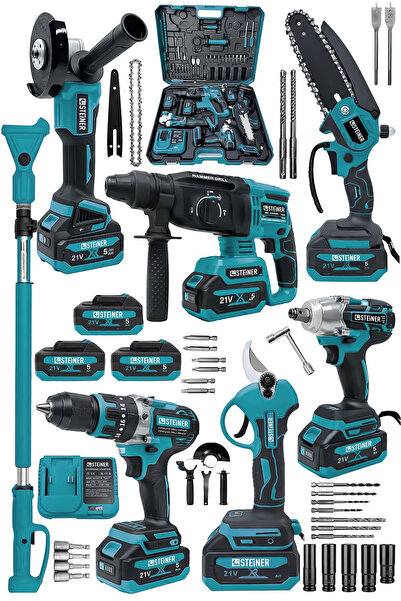 STEİNER 21v Şarjlı Kırıcı Delici + Makas + Dal Budama + Matkap + Taşlama + So...