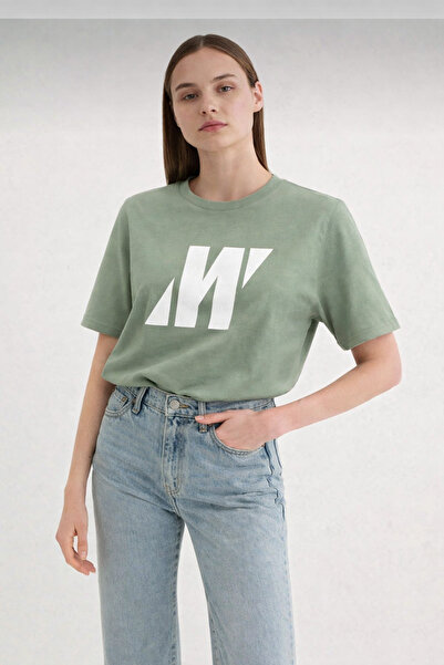 Mavi kadın oversize baskılı rahat yazlık kısa kollu premium kalite tişört