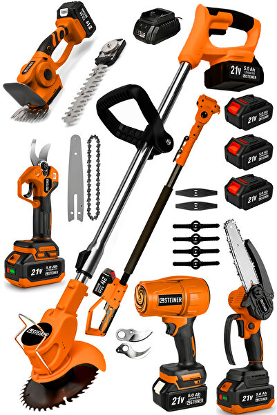 STEİNER Şarjlı Hava Üfleme + Çim Biçme + Dal Budama Makas + Testere + Çit Bud...