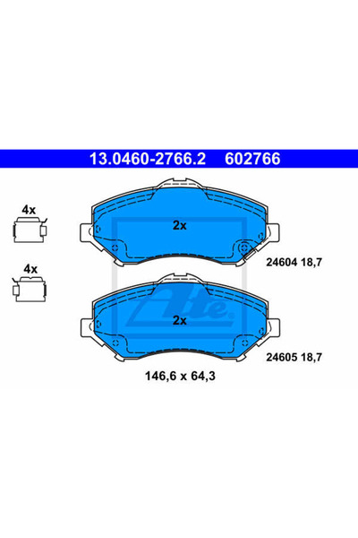 Ate Σετ τακάκια φρένων, δισκόφρενο 13.0460-2766.2