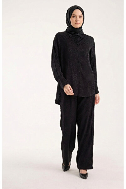 MAİMODA Modest Satin Textured Shirt Pants Premium Set/Modest Satin Textured P...