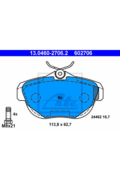 Ate Σετ τακάκια φρένων, δισκόφρενο 13.0460-2706.2