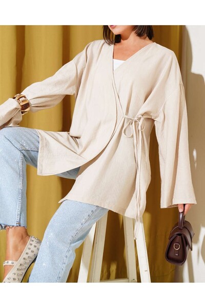 Lavanta Tekstil İp B Tie-Detail Kimono