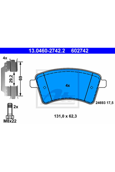 Ate Σετ τακάκια φρένων, δισκόφρενο 13.0460-2742.2