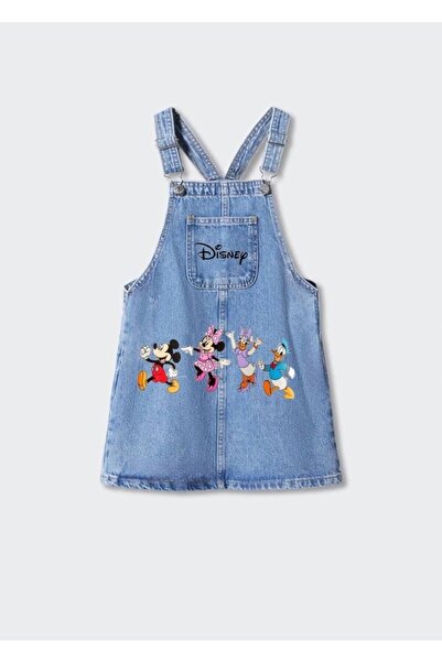 ZARİNA Kız Çocuk Kot Salopet Jile - Mickey Ve Arkadaşları Baskılı Elbise 1