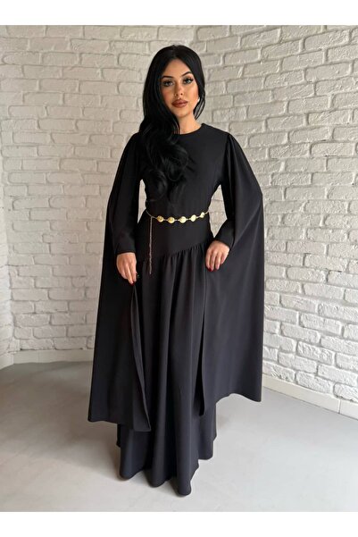 moneta boutique Women's Asymmetrical Cut Dress with Cape, Pack of Belt