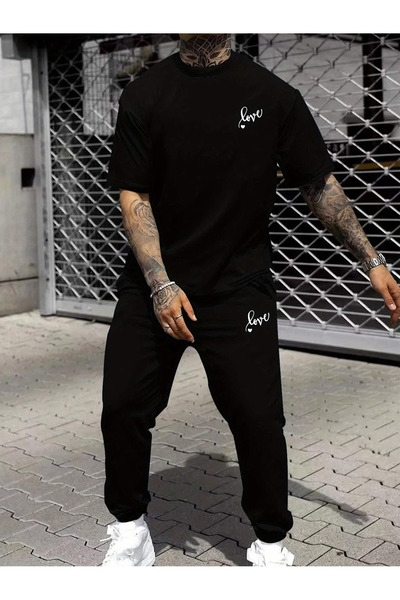 Flow touch Black Printed Oversized top and bottom tracksuit set