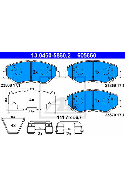 Ate Σετ τακάκια φρένων, δισκόφρενο 13.0460-5860.2