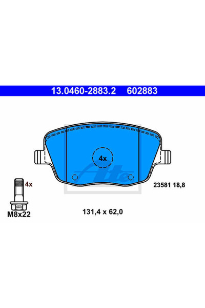Ate Σετ τακάκια φρένων, δισκόφρενο 13.0460-2883.2