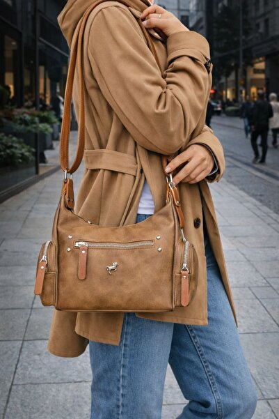 ÇANTAM GELSİN Miami Polo Women's Tan Multi-Compartment Shoulder Bag and Messe...