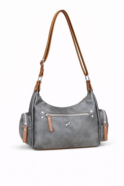 ÇANTAM GELSİN Miami Polo Women's Gray Multi-Compartment Shoulder Bag and Mess...