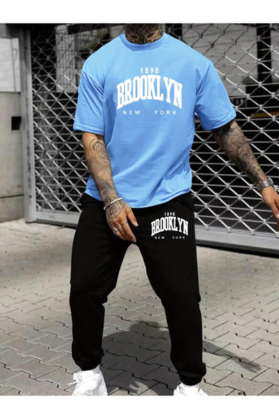 Flow touch Brokleyn Printed Sweatpants and T-Shirt Top and Bottom Tracksuit Set