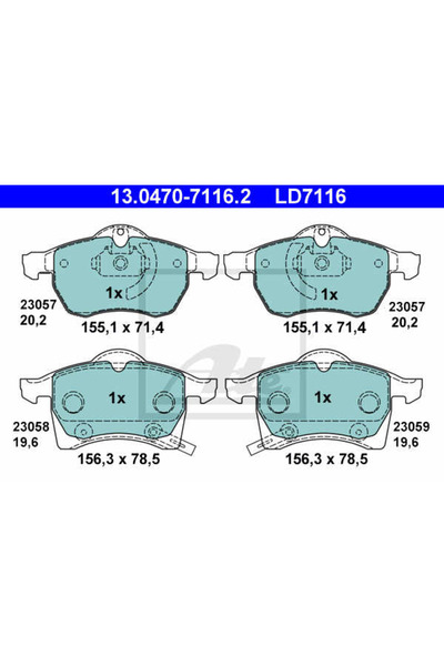 Ate Σετ τακάκια φρένων, δισκόφρενο 13.0470-7116.2