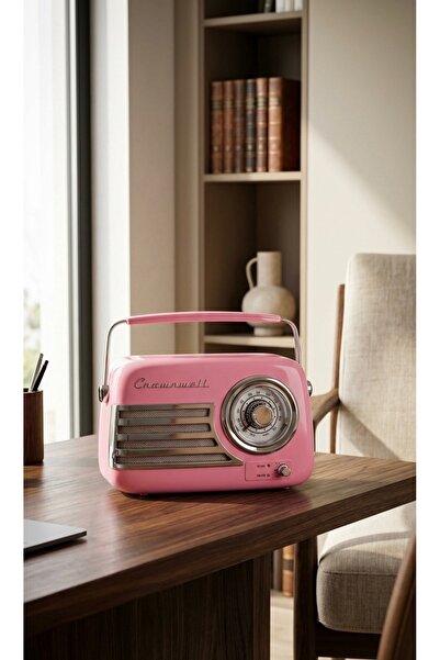 Pat Aksesuar Crownell Pembe Retro Bluetooth Radyo – 23x19 cm, FM/AUX/USB Dest...