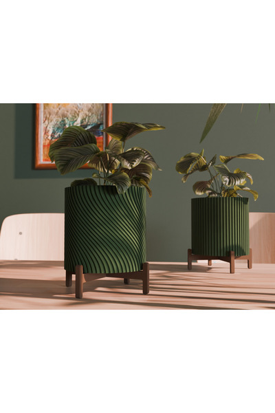 Liyana Home Modern Saksı Ve Ahşap Görünümlü Stand Seti