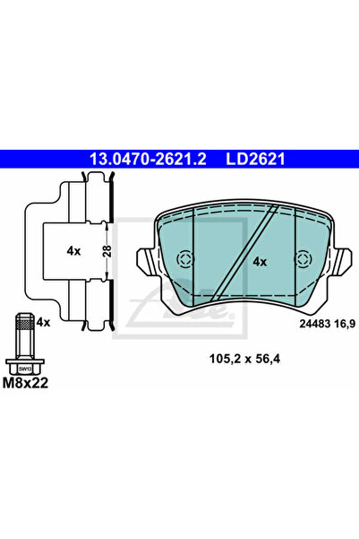 Ate Σετ τακάκια φρένων, δισκόφρενο 13.0470-2621.2
