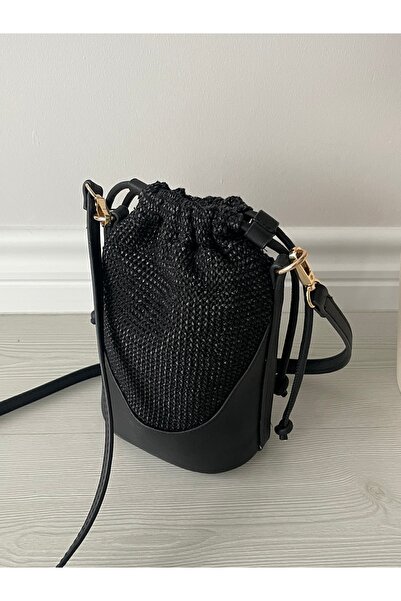 nura Crna ženska slamnata mini torba Naborano i Torba za rame