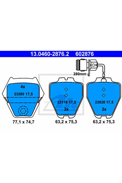 Ate Σετ τακάκια φρένων, δισκόφρενο 13.0460-2876.2