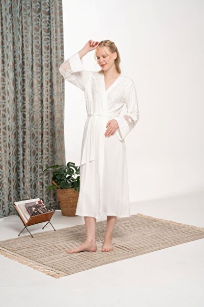 Lohusa Homewear New Season Ecru Nevrürlü Long Sleeve Special Design Lace Deta...