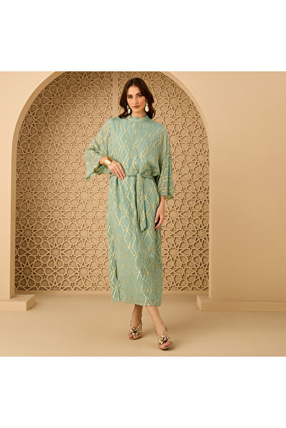 Generic High Neck Belted Lurex Dress