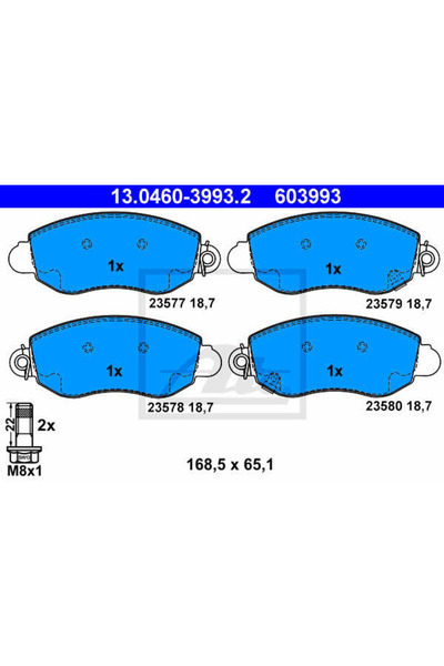 Ate Σετ τακάκια φρένων, δισκόφρενο 13.0460-3993.2