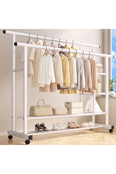 OEM Clothes rack with 2 bars and wheels, 2 levels, 119x152 cm, bottom shelf a...