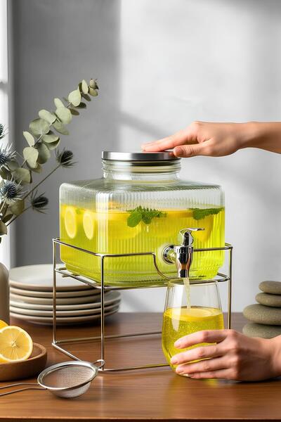 Saatistan 2.5 Litre Metal Standlı Cam Şerbetlik, Ramazan İçin Şık ve Kullanışlı