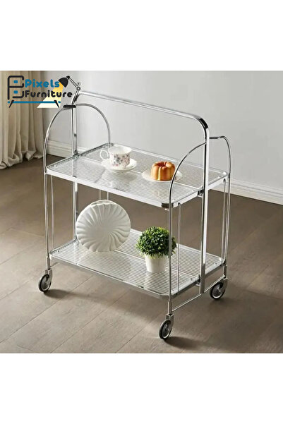 PixelsFurniture عربة تقديم ضيافة متحركة قابلة للطي من بكسل الأثاث, برفين مستط...