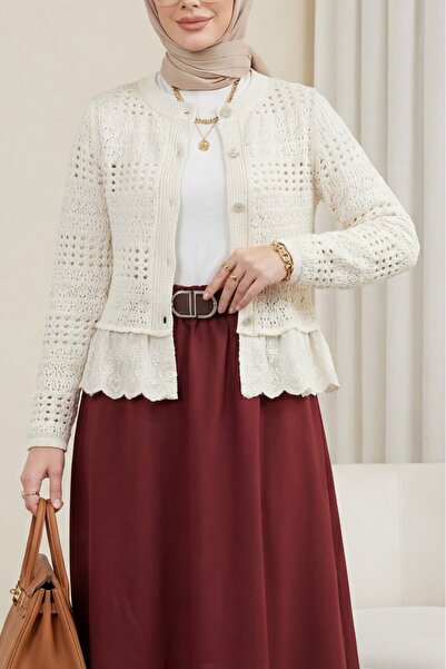 Modamorfo Ζακέτα με βολάν στη φούστα και δαντελωτή πλέξη κουμπιά - Εκρού