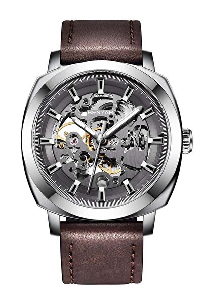 Benyar Automatic Watches for Men | Skeleton Mechanical Leather Strap Mens Wat...