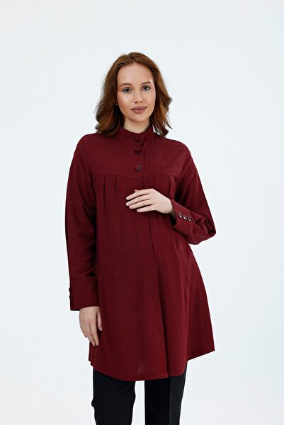 KATLİN MATERNİTY WEAR Hamile Cepli Tunik Gömlek , Keten Viskon Karışımlı Kuma...