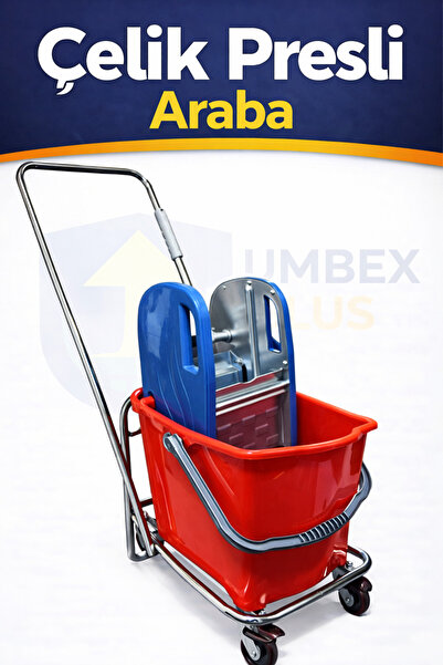 UMBEX PLUS UMBEX Tek Kovalı Paspas Arabası Krom Çelik Presli Temizlik Arabası...