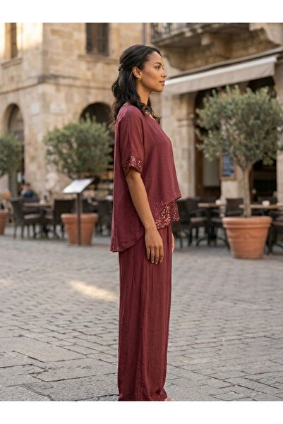 Rabiossa Women's Blouse Pants Silk Set