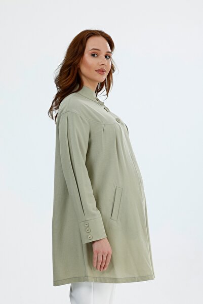 KATLİN MATERNİTY WEAR Hamile Cepli Tunik Gömlek , Keten Viskon Karışımlı Kuma...