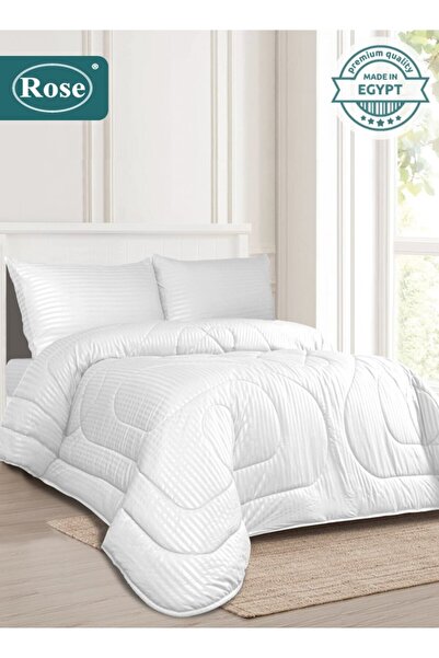 Rose طقم لحاف فندقي مخطط من الألياف الدقيقة، 4 قطع، يناسب سريرًا مفرد مقاس 12...