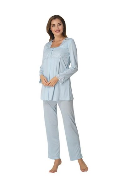 Effortt Dvina Maternity Long Sleeve Pajama Set - Blue