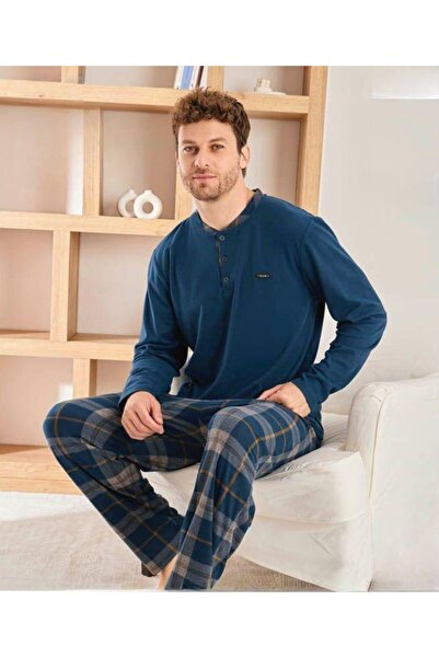 Pijamoni Set pijamale de iarnă pentru bărbați cu guler cu nasturi Microsoft m...