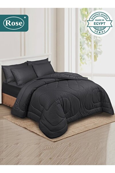 Rose Microfiber Hotel Stripe Comforter Set 6 Pcs, Fits 200x200 cm King Size B...