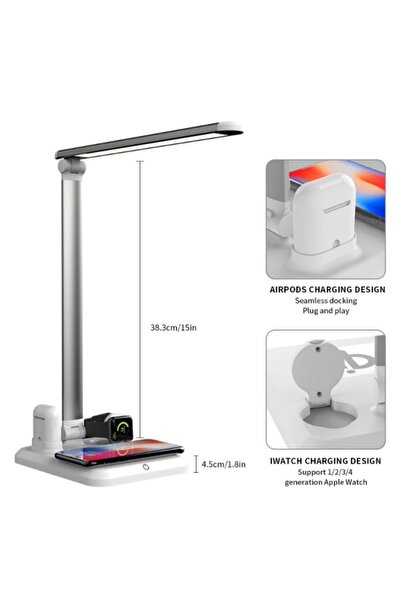 Kijarda 10W 4-in-1 Wireless Charger LED Desk Lamp, 3-Level Dimmable Eye-Carin...