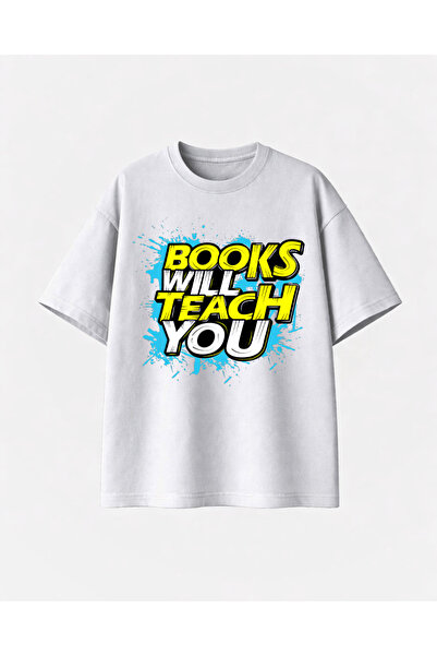 COMVİCHO Books Will Teach You Printed White T-Shirts