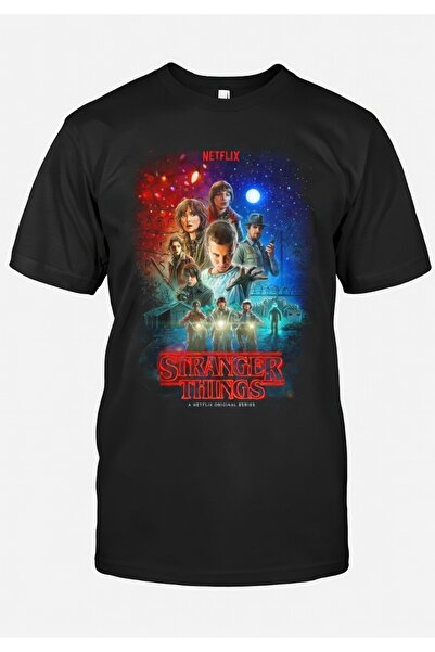 COMVİCHO تي شيرت سترينجر ثينجز 3 مطبوع أسود