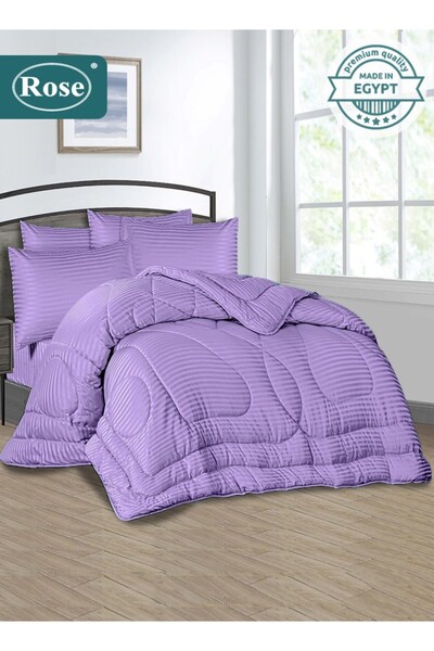 Rose طقم لحاف فندقي مخطط من الألياف الدقيقة، 6 قطع، يناسب سرير مقاس كينغ 200×...