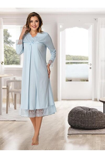 Effortt Dvina Maternity Pregnant Women's Lace and Bow Detail Long Sleeve Nigh...