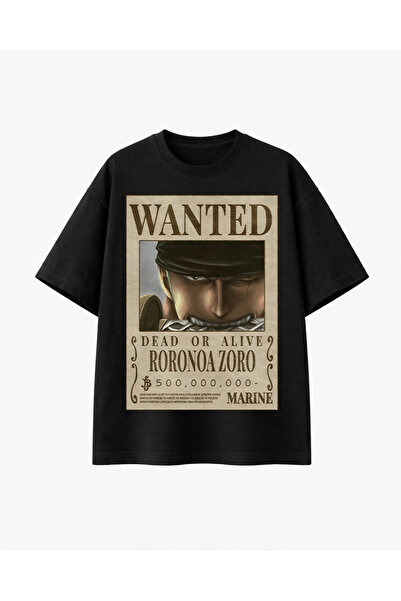 COMVİCHO تي شيرت أسود من Wanted Roronoazoro مطبوع