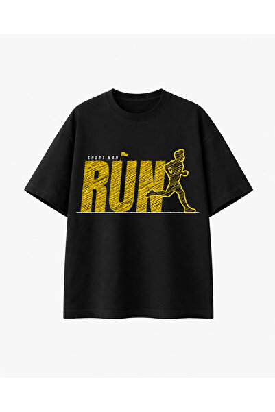 COMVİCHO Sport Man Run Printed Black T-Shirt