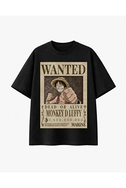 COMVİCHO Wanted Monkeydluffy Printed Black T-Shirt
