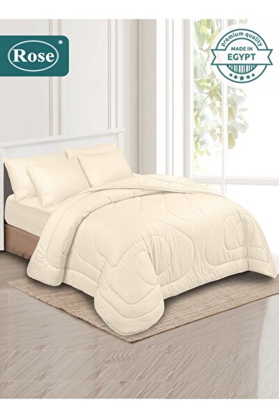 Rose طقم لحاف فندقي مخطط من الألياف الدقيقة، 6 قطع، يناسب سرير مقاس كينغ 200×...