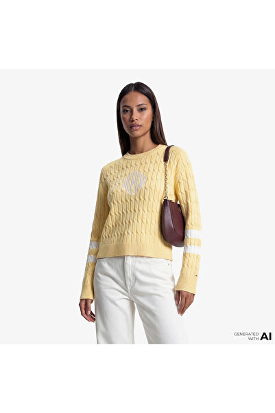 Tommy Hilfiger Textured Graphic Kadın Sarı Triko