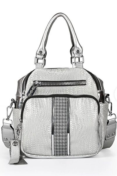 ÇÇS حقيبة كتف نسائية فضية عملية ومتعددة الاستخدامات حقيبة ظهر 16351